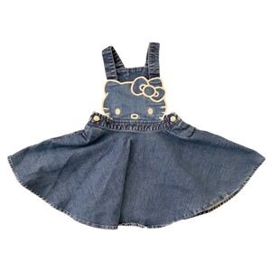 Hello Kitty Sanrio Girls Denim Pinafore Jumper‎ Skater Dress Size 4